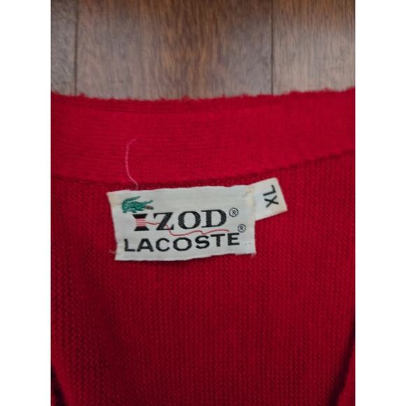 Izod Lacoste Cardigan Sweater Mens Xl Red Long Sleeve Button Vintage - Picture 3 of 7